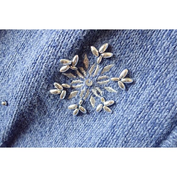 Crystal Kobe Cardigan Sweater Blue Snowflake Embellished Full Zip Large Winter - Picture 5 of 11